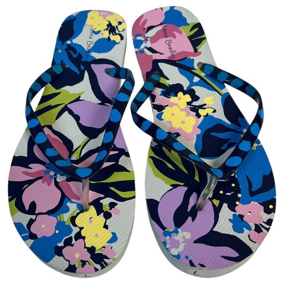 New Vera Bradley Flip Flop Womens L 9 10 Floral Thong Rubber Sole Sandal Blue - Picture 3 of 8
